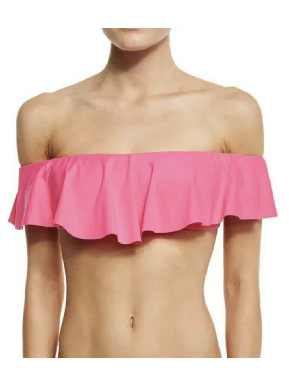 Trina Turk Gypsy Ruffle Bikini Top Hot Pink Strapless Swimsuit 10 NWT Barbiecore